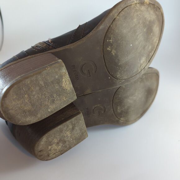G By Guess Boots Womens 7M Heels Side Zip Ankle Booties Brown Leather Almond Toe - Picture 12 of 13